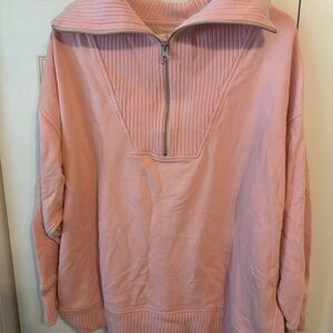 Aerie Pink Cowl Neck Half-Zip Sweater